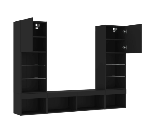 vidaXL Muebles de TV de pared con LED 5 pzas madera ingeniería negro