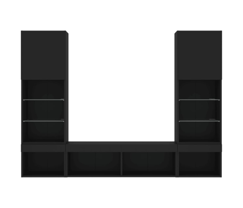 vidaXL Muebles de TV de pared con LED 5 pzas madera ingeniería negro