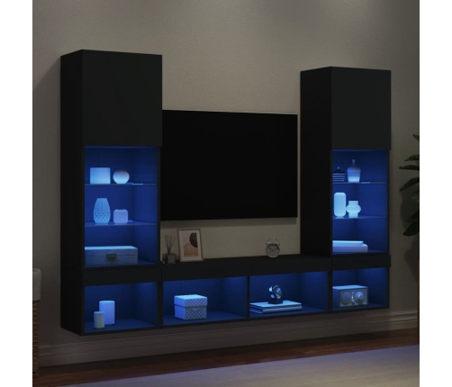 vidaXL Muebles de TV de pared con LED 5 pzas madera ingeniería negro