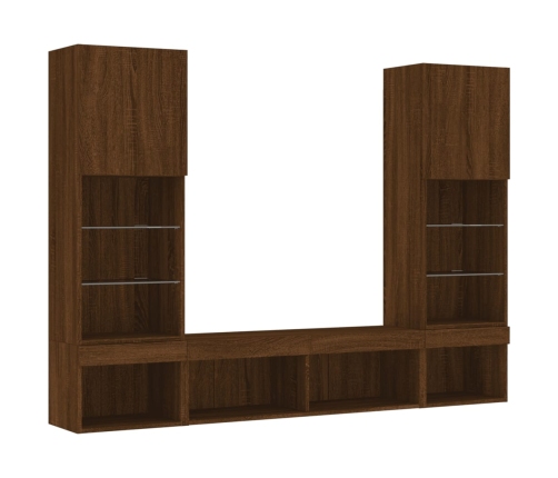 Muebles TV pared con LED 5 pzas madera ingeniería marrón roble