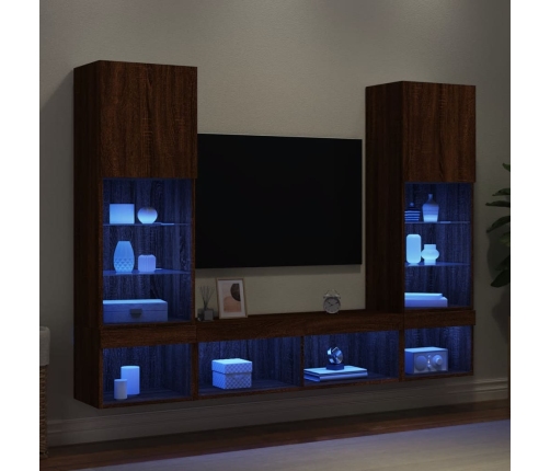 Muebles TV pared con LED 5 pzas madera ingeniería marrón roble