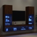 Muebles TV pared con LED 5 pzas madera ingeniería marrón roble