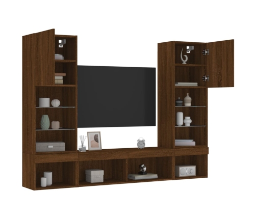 Muebles TV pared con LED 5 pzas madera ingeniería marrón roble