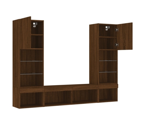 Muebles TV pared con LED 5 pzas madera ingeniería marrón roble