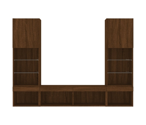Muebles TV pared con LED 5 pzas madera ingeniería marrón roble