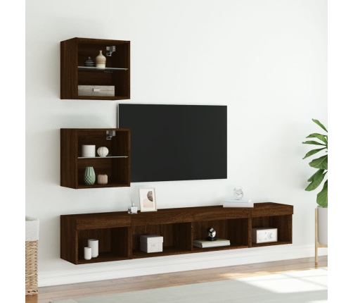 Muebles TV pared con LED 5 pzas madera ingeniería marrón roble