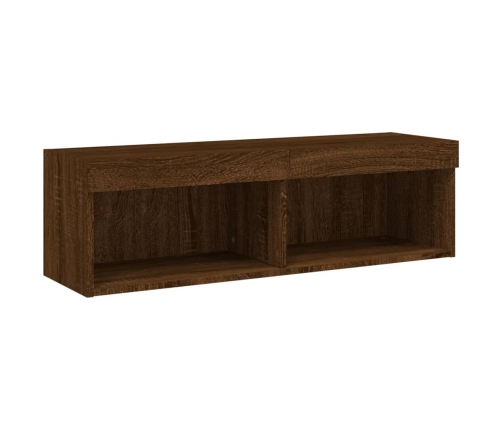 Muebles TV pared con LED 5 pzas madera ingeniería marrón roble