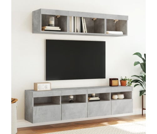 Muebles TV pared con LED 5 pzas madera ingeniería gris hormigón