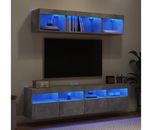 Muebles TV pared con LED 5 pzas madera ingeniería gris hormigón