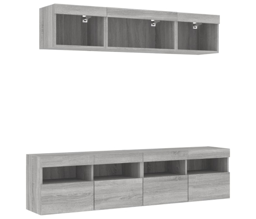 vidaXL Muebles TV pared con LED 5 pzas madera ingeniería gris Sonoma