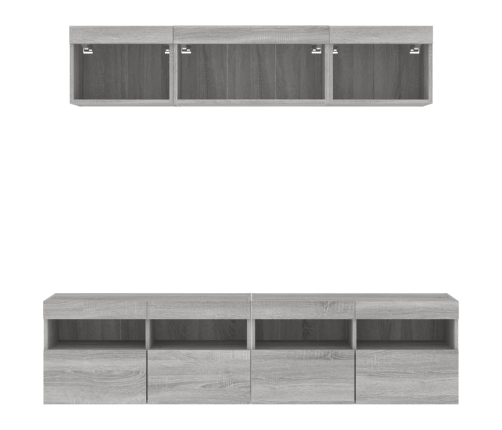 vidaXL Muebles TV pared con LED 5 pzas madera ingeniería gris Sonoma