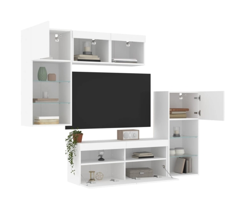 Muebles de TV de pared con LED 5 pzas madera ingeniería blanco