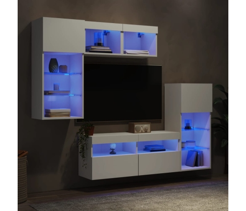 Muebles de TV de pared con LED 5 pzas madera ingeniería blanco