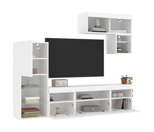 Muebles de TV de pared con LED 6 pzas madera ingeniería blanco