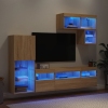 Muebles TV pared con LED 6 pzas madera ingeniería roble Sonoma