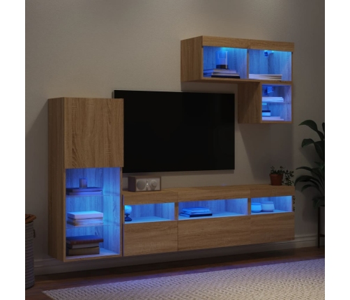 Muebles TV pared con LED 6 pzas madera ingeniería roble Sonoma