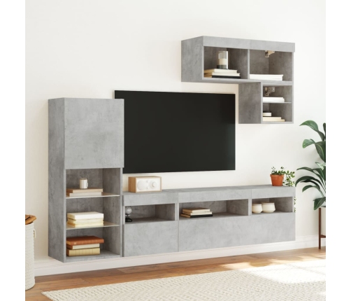 vidaXL Muebles TV pared con LED 6 pzas madera ingeniería gris hormigón