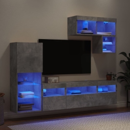 Muebles TV pared con LED 6 pzas madera ingeniería gris hormigón