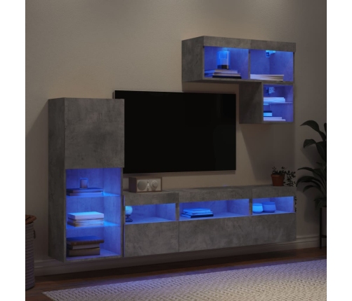 vidaXL Muebles TV pared con LED 6 pzas madera ingeniería gris hormigón