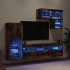 Muebles TV pared con LED 6 pzas madera ingeniería roble ahumado