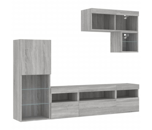 vidaXL Muebles TV pared con LED 6 pzas madera ingeniería gris Sonoma