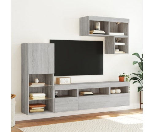 vidaXL Muebles TV pared con LED 6 pzas madera ingeniería gris Sonoma