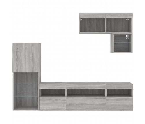 vidaXL Muebles TV pared con LED 6 pzas madera ingeniería gris Sonoma