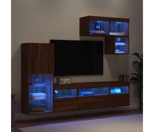 Muebles TV pared con LED 6 pzas madera ingeniería marrón roble