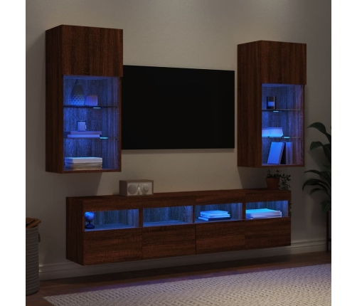 vidaXL Muebles TV pared con LED 5 pzas madera ingeniería marrón roble