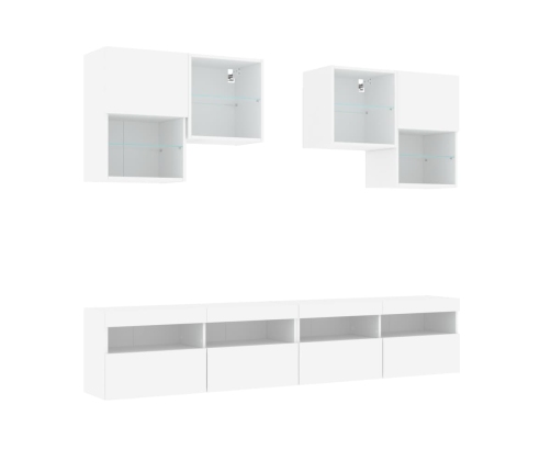 Mueble de pared de TV con luces LED 6 piezas blanco