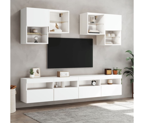 Mueble de pared de TV con luces LED 6 piezas blanco