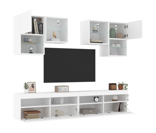 Mueble de pared de TV con luces LED 6 piezas blanco