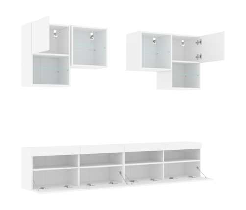 Mueble de pared de TV con luces LED 6 piezas blanco