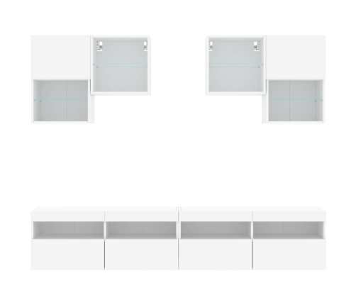 Mueble de pared de TV con luces LED 6 piezas blanco