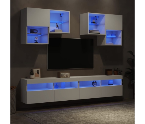 Mueble de pared de TV con luces LED 6 piezas blanco