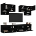 Mueble de pared de TV con luces LED 6 piezas negro