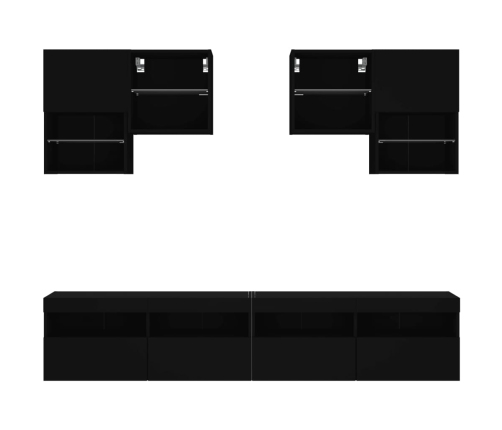 Mueble de pared de TV con luces LED 6 piezas negro