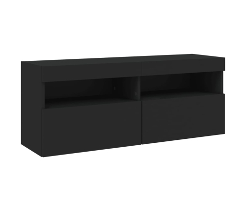 Mueble de pared de TV con luces LED 6 piezas negro