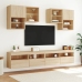 Muebles de TV de pared con luces LED 6 piezas roble sonoma