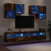 vidaXL Muebles de TV de pared con luces LED 6 piezas roble ahumado