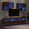 Muebles de TV de pared con luces LED 6 piezas marrón roble