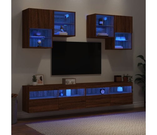 vidaXL Muebles de TV de pared con luces LED 6 piezas marrón roble