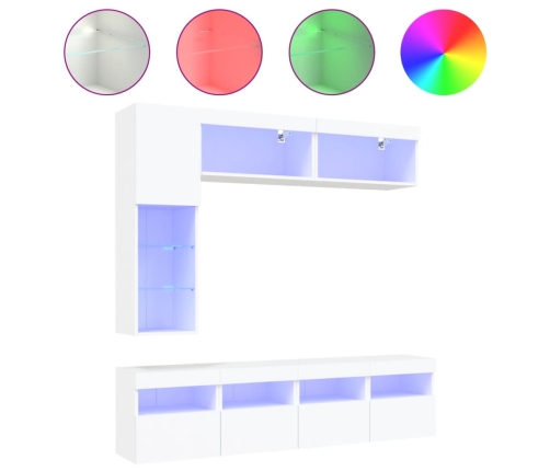 Mueble de pared de TV con luces LED 7 piezas blanco