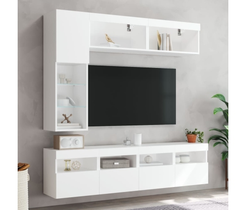 Mueble de pared de TV con luces LED 7 piezas blanco