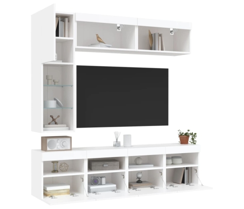 Mueble de pared de TV con luces LED 7 piezas blanco