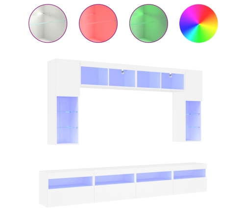 Mueble de pared de TV con luces LED 8 piezas blanco