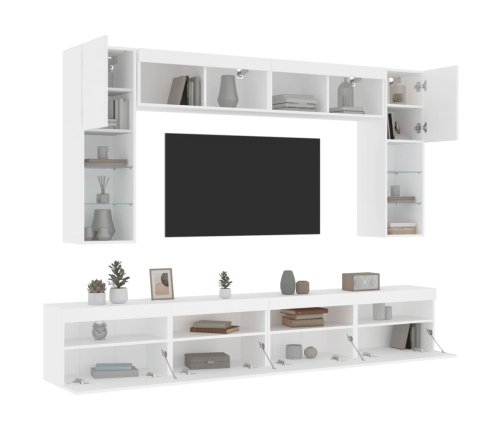 Mueble de pared de TV con luces LED 8 piezas blanco