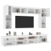 Mueble de pared de TV con luces LED 8 piezas blanco