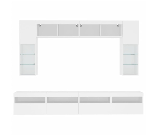 Mueble de pared de TV con luces LED 8 piezas blanco