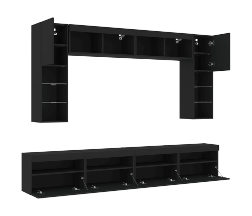 Mueble de pared de TV con luces LED 8 piezas negro